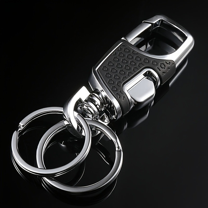 TEMU 1pc Alloy Upgraded Double Ring High-end Metal Car Keychain- Open, Durable Iron Chain, Anti-lost Leather Keychain, Universal Application, Car