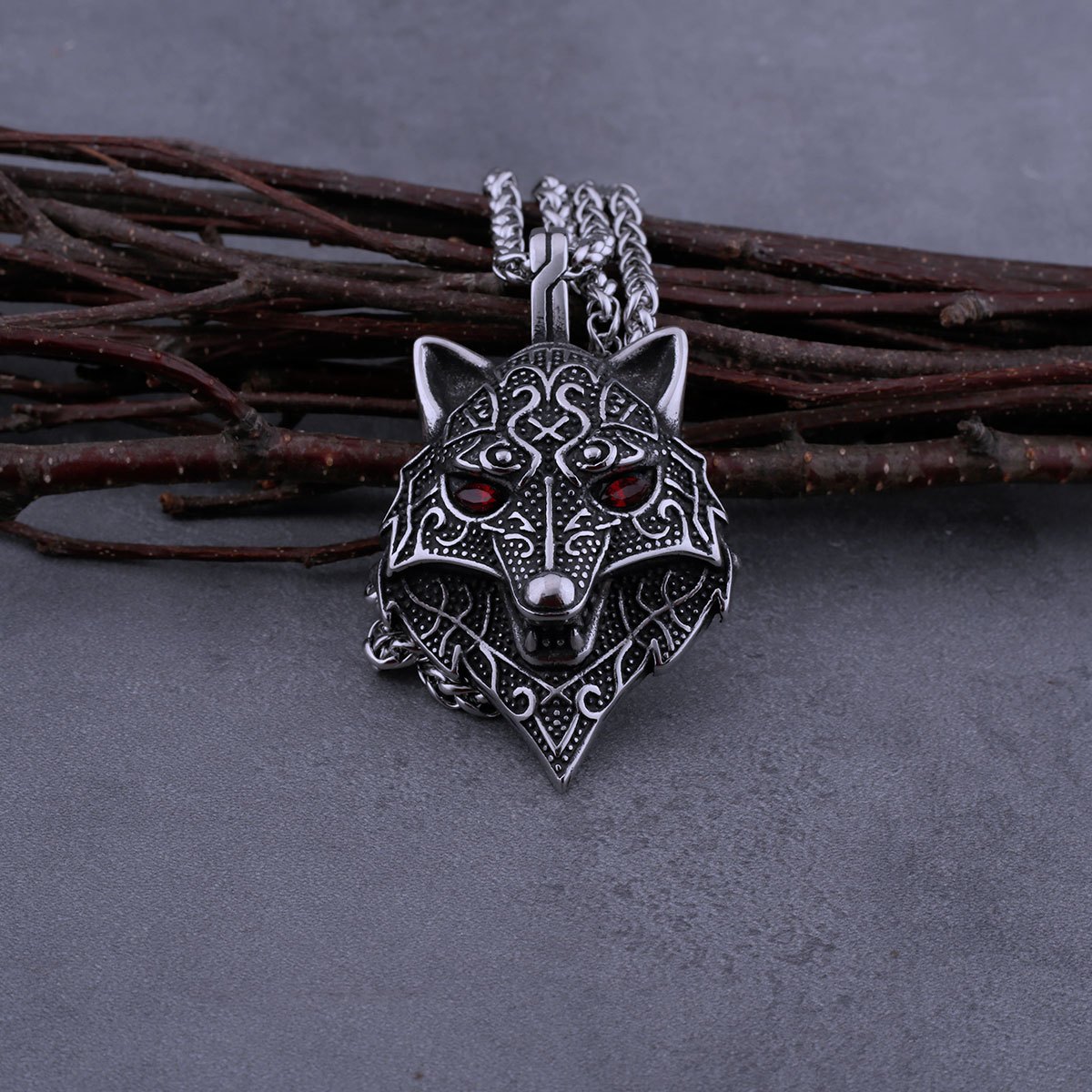 TEMU Wikinger Nordischer Wolfs-Kopf Herren-Halskette, modischer Retro-Boutique-Anhänger, vielseitiger Hip-Hop-Biker-Schmuck, Geschenk