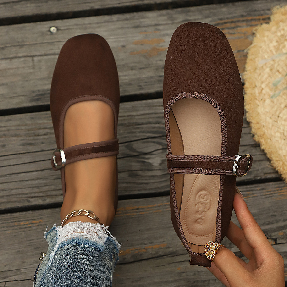 TEMU Zapatos Mary Jane vintage para mujer, estilo con correa de hebilla única, tacón , zapatillas de ballet de y de caña ancha