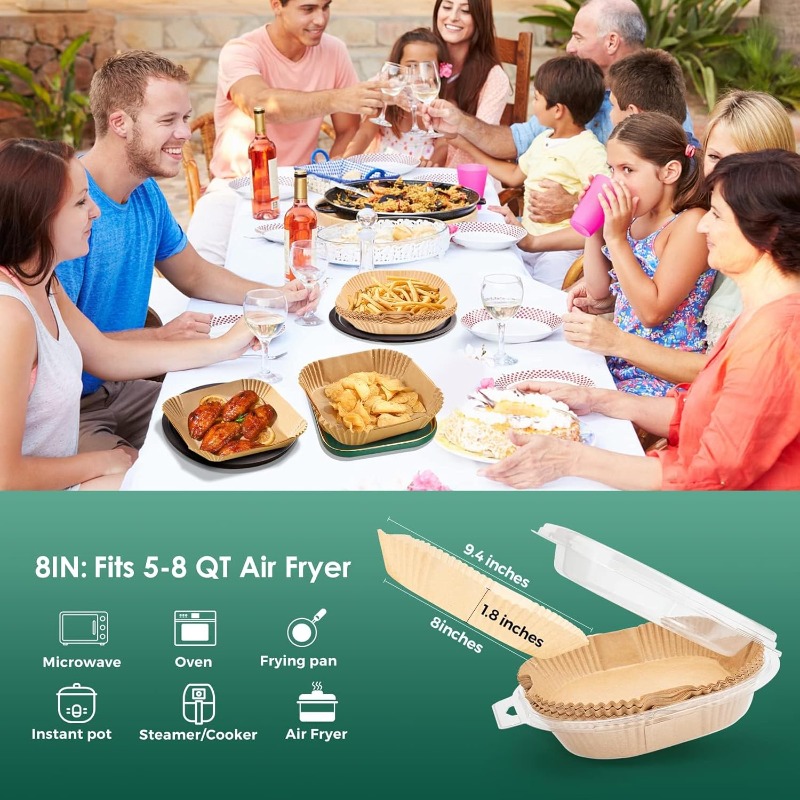 300pcs air fryer paper liners 8 square disposable heavy-duty   greaseproof baking liner for 58 qt oven pan, air fryer liners non stick, air fryer  , air fryer liners large size Product details 1