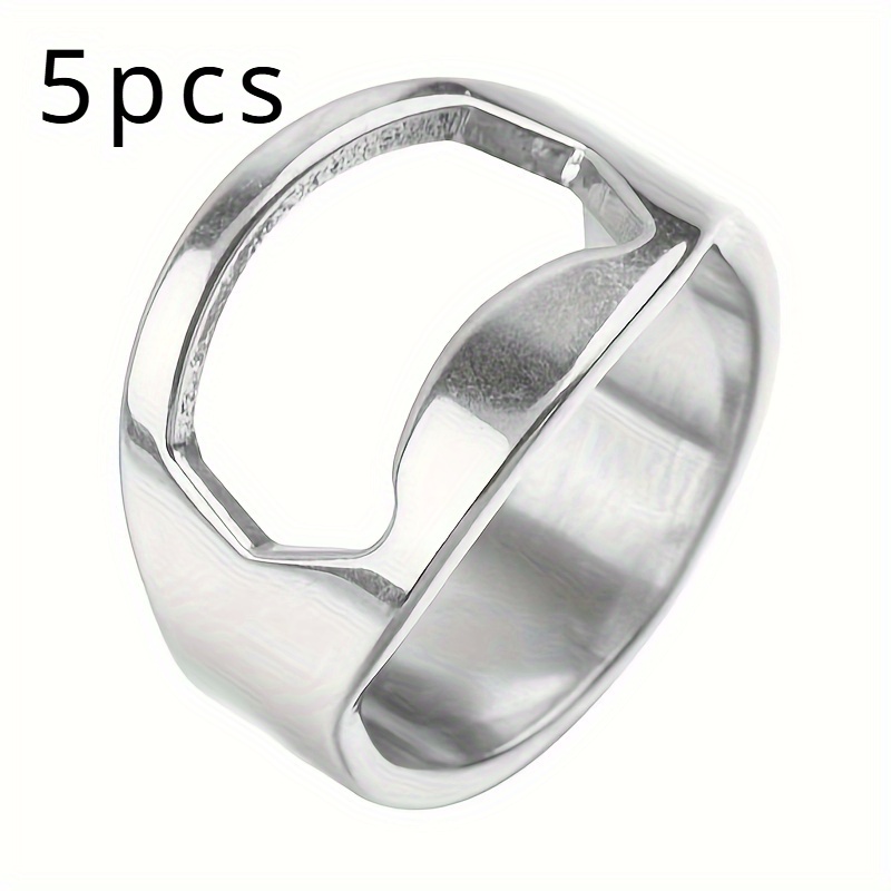 E-shop 5-teiliges Edelstahl-Tragbarer Ringflaschenöffner/Bieröffner – Ringtür, Fingerringöffner geeignet für Bier-, Soda-, Weinflaschen – Kompakter &