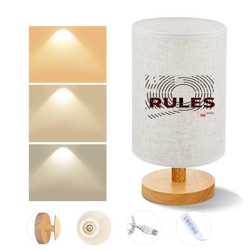 Wooden Table Lamp with Bold "RULES" Graphic Print