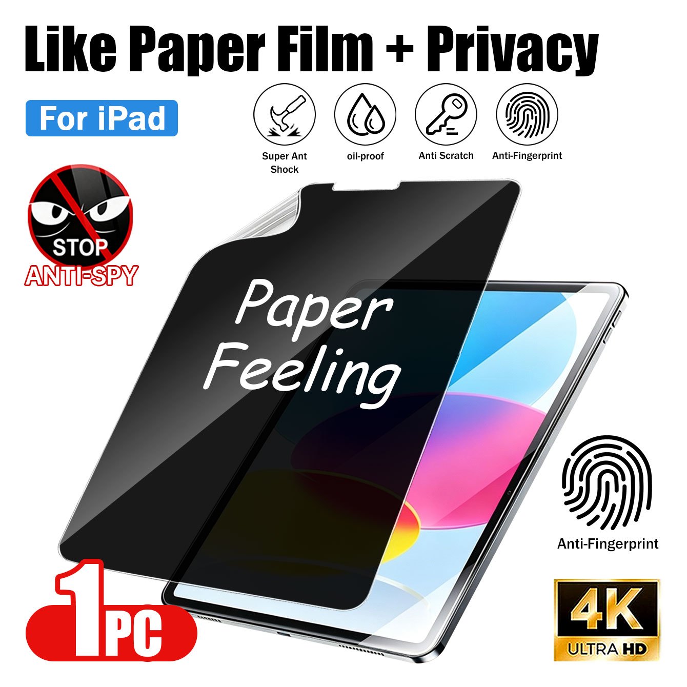 TEMU 1pc Frosted Privacy Film Screen Protector, Soft Flexible Pet Privacy Screen Film Designed For Writing And Drawing On Tablets Suitable For Ipad