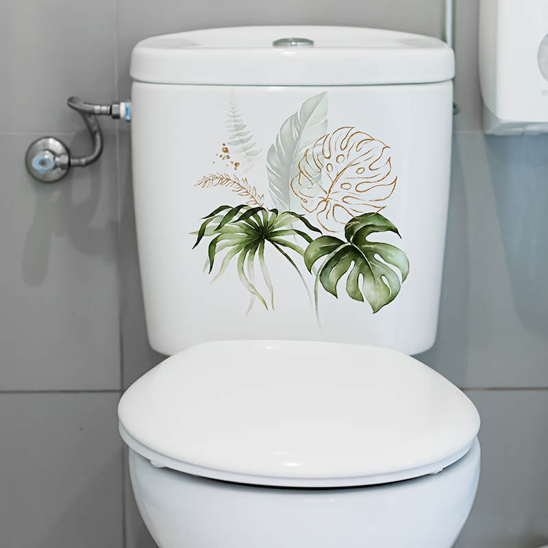 Image of [popular ] 1pc Green Floral Pattern Toilet Sticker - Decorative Self-adhesive Pvc Decal For Doors, Toilet Lids, Bathroom & Home Decor, Toilet Stickers Decals Removable