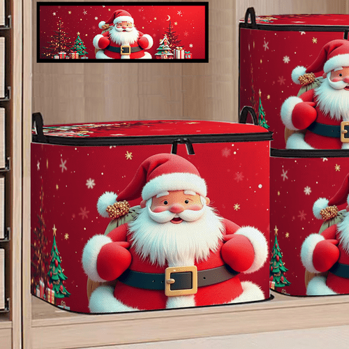item picture 2d flat large capacity storage organizer container santa claus greeting card illustration clothing quilt and pillow storage container foldable blanket and clothing storage bag durable non woven fabric organizer bag