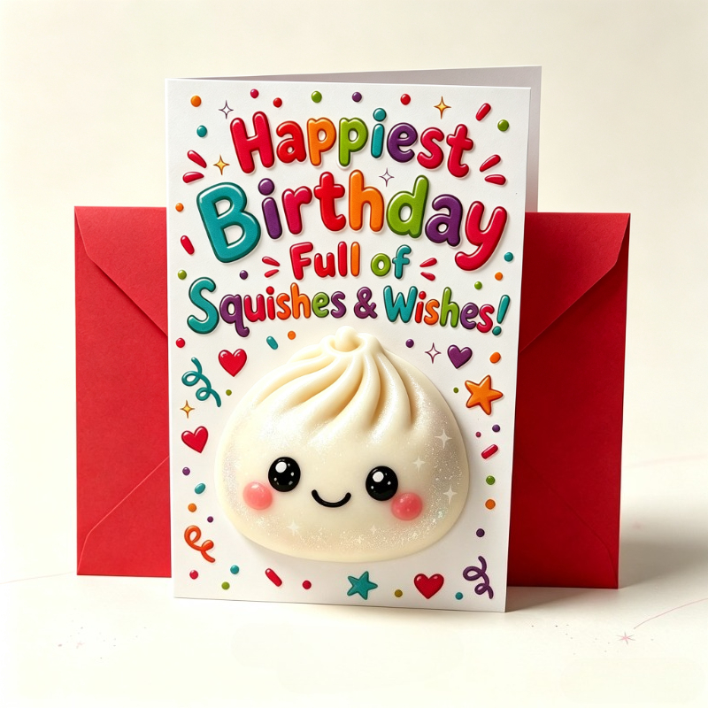 TEMU Cute Baozi Birthday Cardâ A Happy Birthday Filled With Hugs And . Cartoon Baozi Birthday Card, With An Envelope, Perfect For Anyone