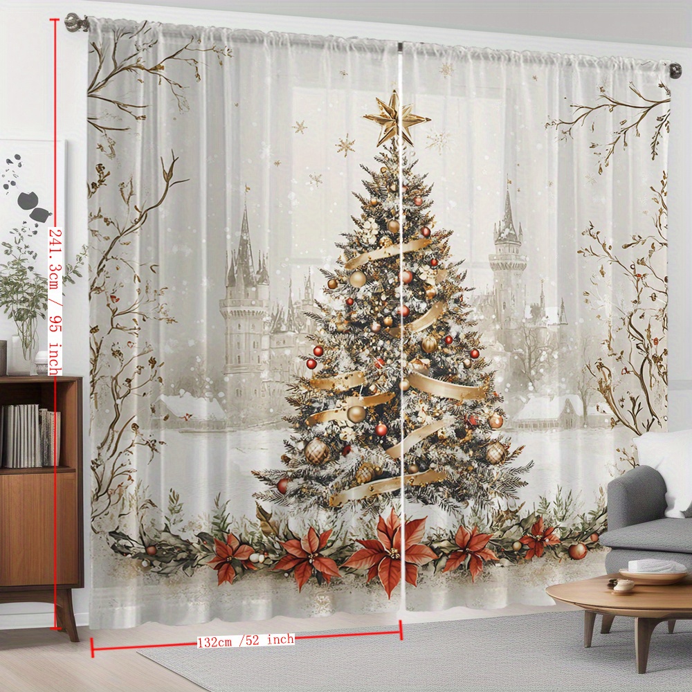 TEMU 2 Piezas de Cortinas Transparentes con Estampado de Navideña, Decoración Festiva para Cocina, Cafetería, Restaurante, o Jardín