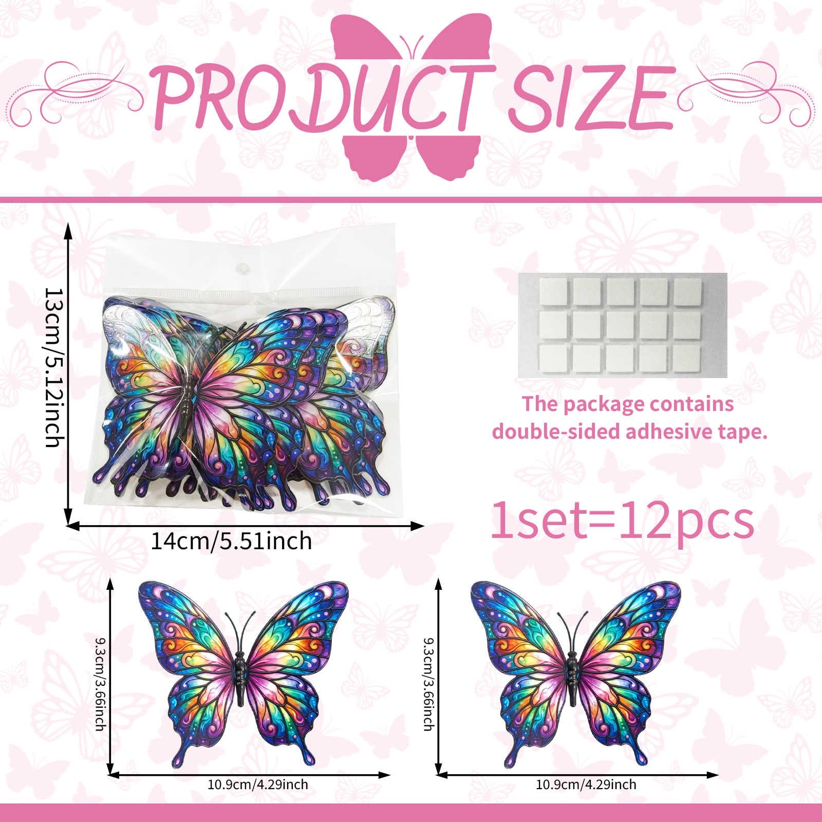 TEMU A Set Of 12 Colorful Glazed 3d Three-dimensional Wall Stickers Pvc Self-adhesive Home Wedding Window Decoration Stickers Py17508-kr