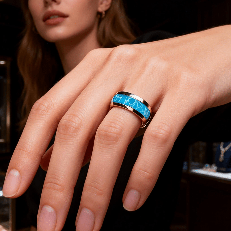 Stylish 8mm Tungsten Ring with Sea Wave Patterns