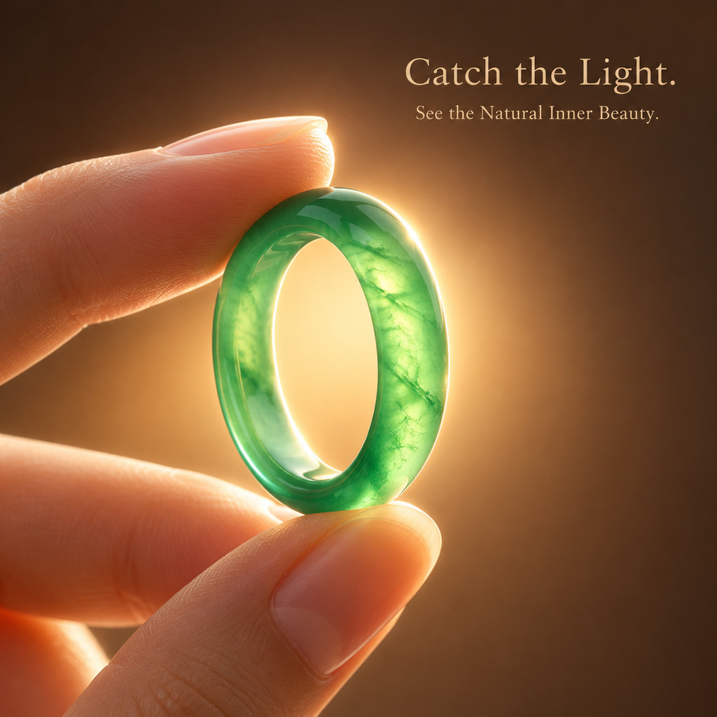 Women's Green Agate Natural Stone Band Ring, Stackable
