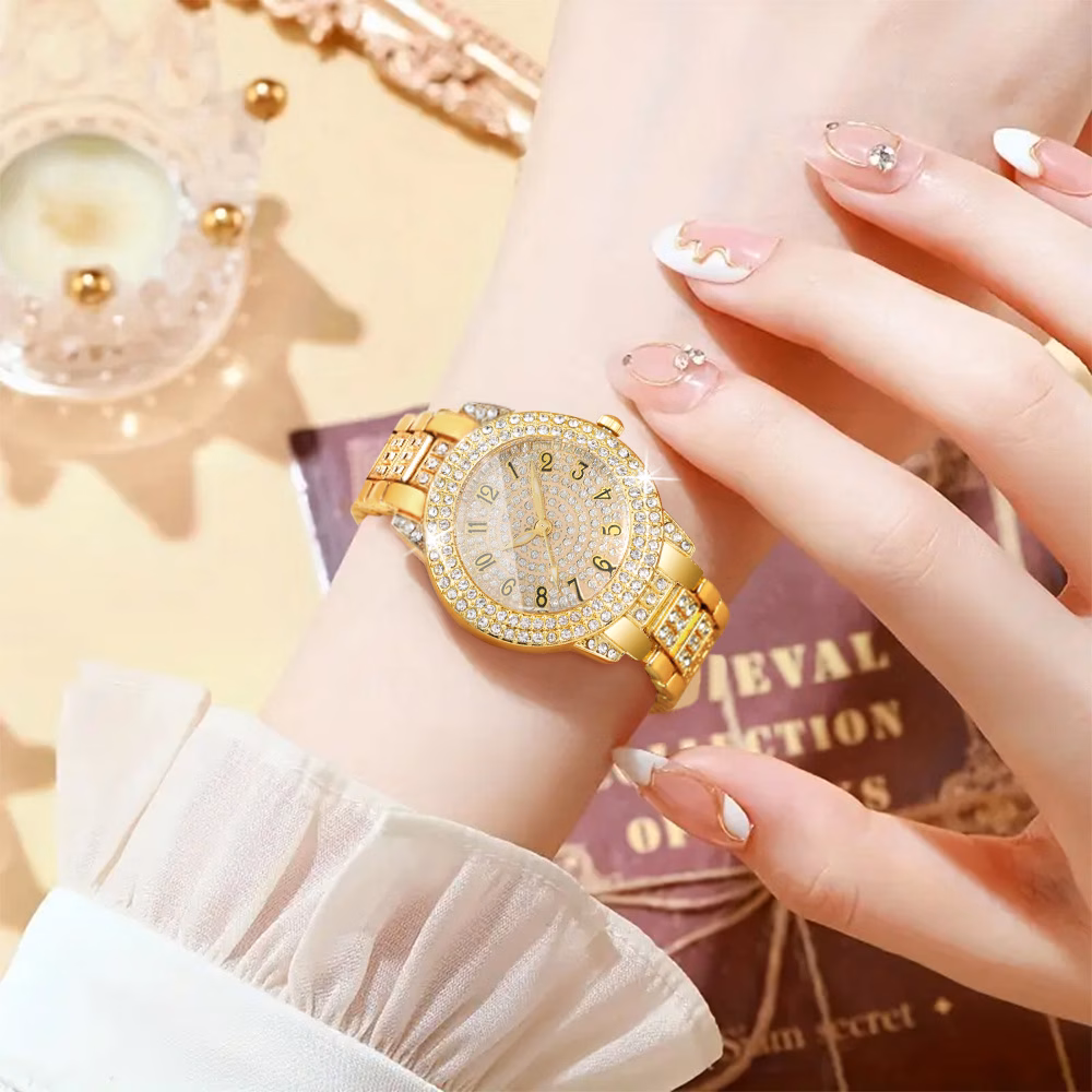 6pcs set watches for women set with 5pcs bracelet necklace earrings ring jewelry for women set elegant womens watches valentines day birthday christmas gifts for women reloj de mujer watches for women Product details 7