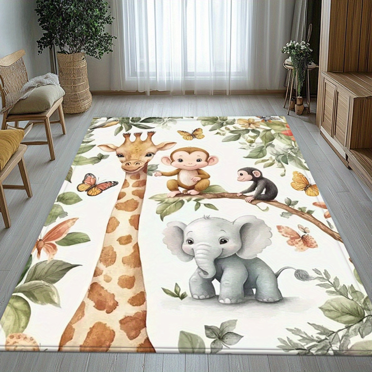 E-shop 800G/M² Dschungeltier-Tiermuster Teppich, Küchenteppiche, Yogamatte, Rutschfeste Badematte, Saugfähiger Waschbarer Polyester Teppich für