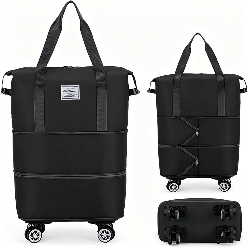 TEMU Expandable 3-layers Travel Bag, & Large Size/capacity, With 4 Removable 360° Wheels, Suitable For Moving, Travel, And Clothing Storage, (black,