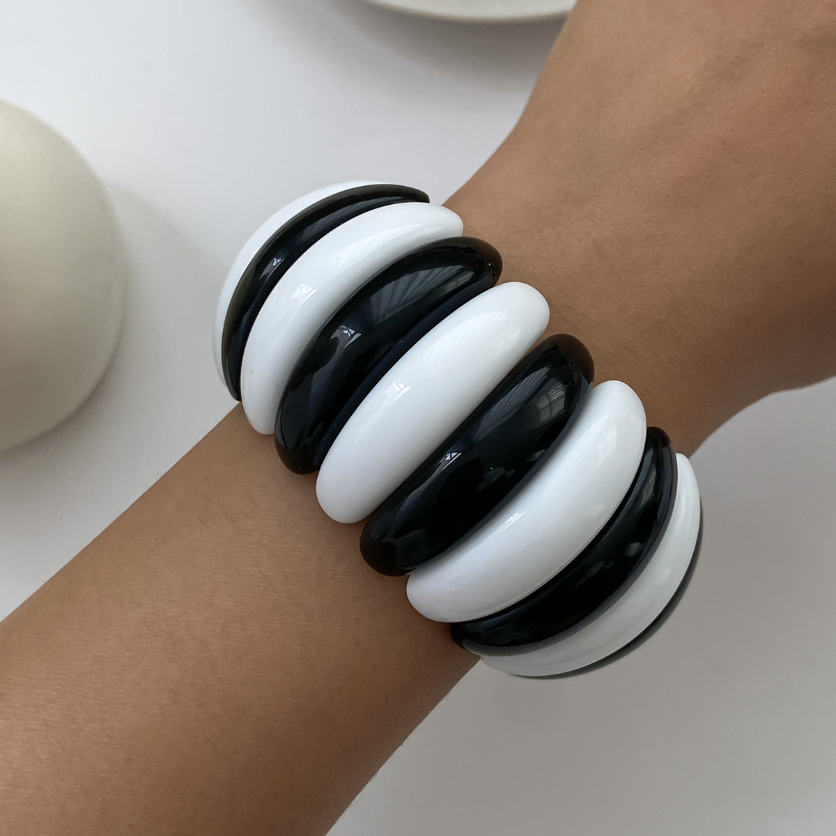 TEMU 1pc Fashion Thickened Wide Black And White Elastic Resin, Vintage Elegant Women's Fashion – Perfect Gift For Students And Girlfriends, Suitable