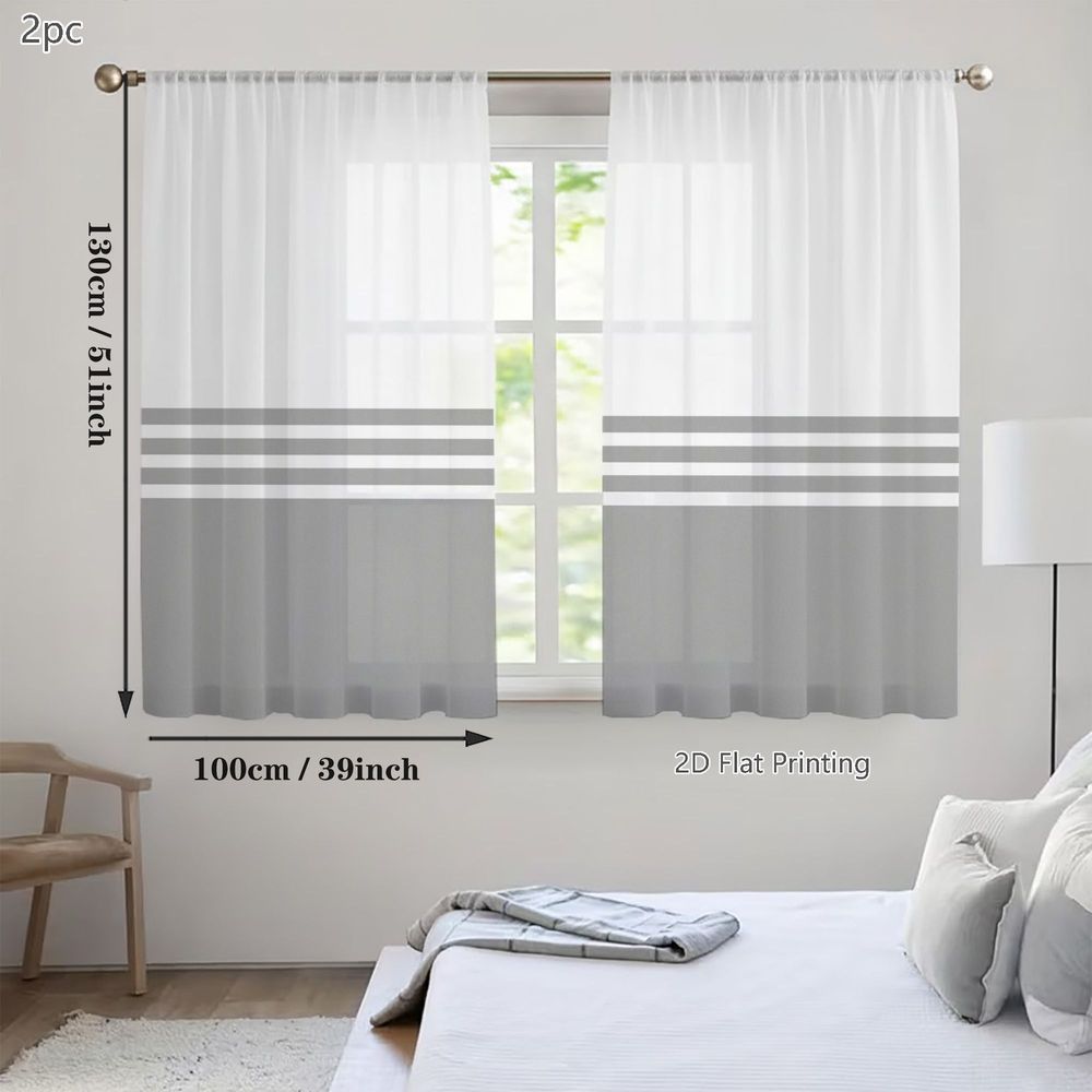 TEMU Paneles de cortinas semitransparentes 2D , 2 piezas, modernas y minimalistas, adecuadas para dormitorio, - Cortinas de bolsillo para ventana con