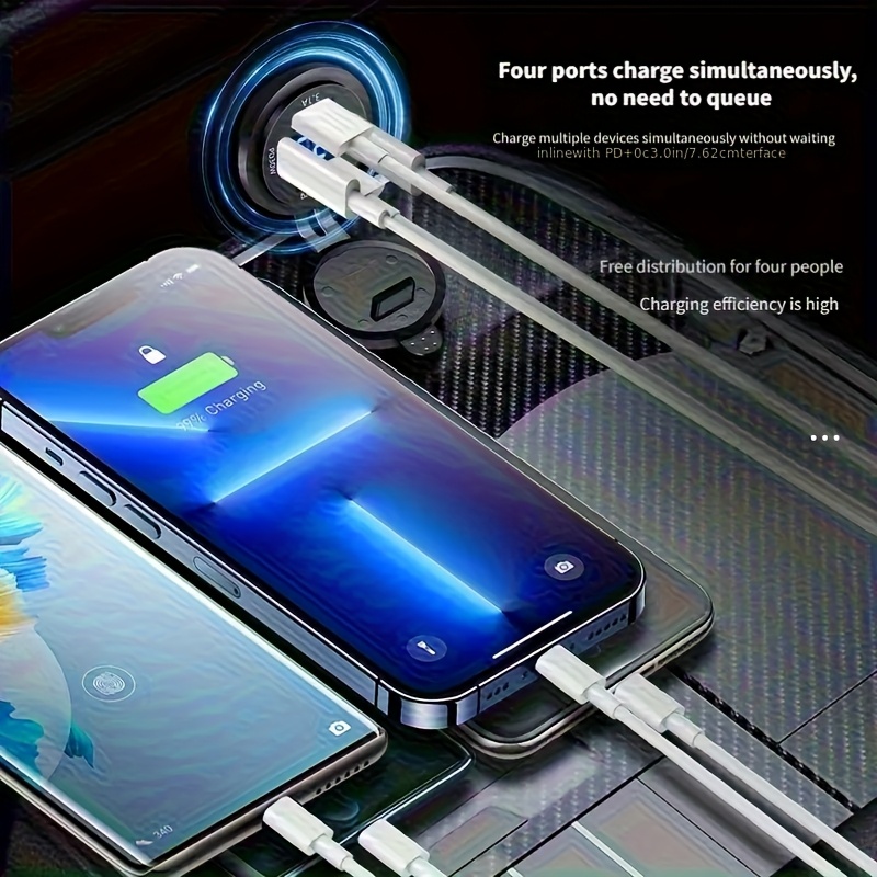 2025 new car charger 100w super fast charging 12v 24  display car charger 4 ports dual pd fast charging suitable for cars rvs motorcycles boats rvs Product details 3