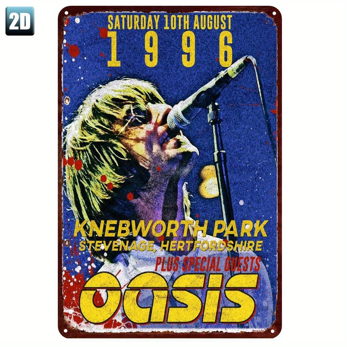 TEMU 2d Flat - 1pc Vintage Performance At Knebworth Park 1996 Metal Sign - Retro Concert Poster Featuring A Rock Star Illustration, Measuring