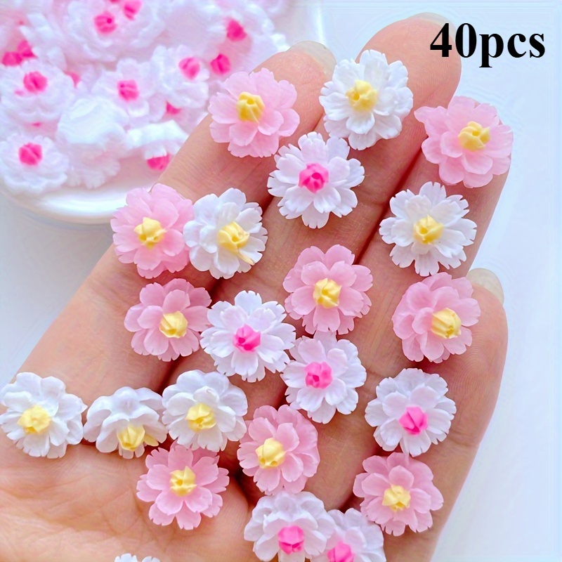 E-shop 40 Stück 1,2 cm/0,47 Zoll Scrapbooking Bastelbedarf] Resin-Blumen Gänseblümchen Flachrücken Cabochons Verzierungen DIY Handy-Dekoration