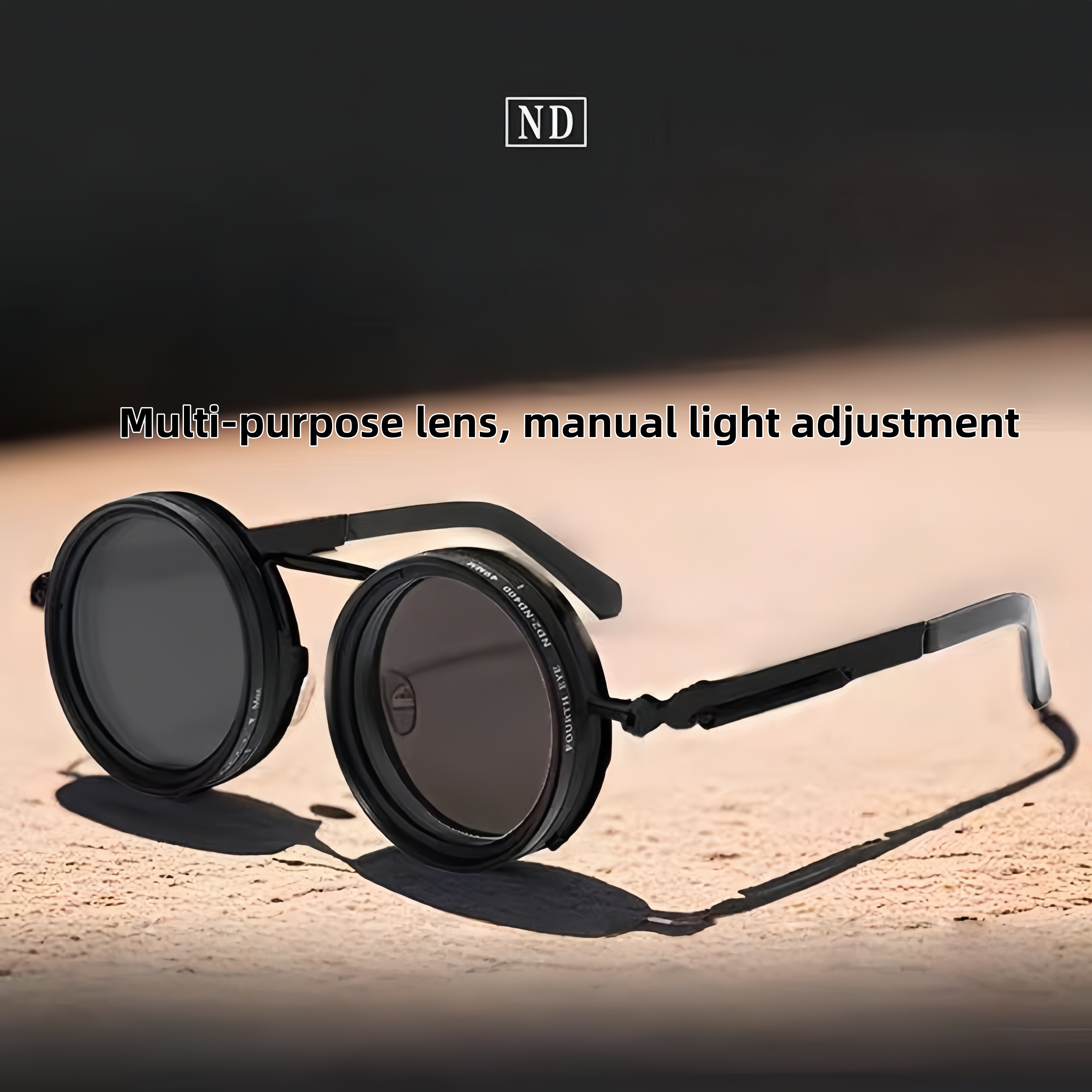 item picture 1pc nd9 adjustable glasses metal spring hinge driving retro glasses unique glasses unisex round high end feel metal spring hinge without battery