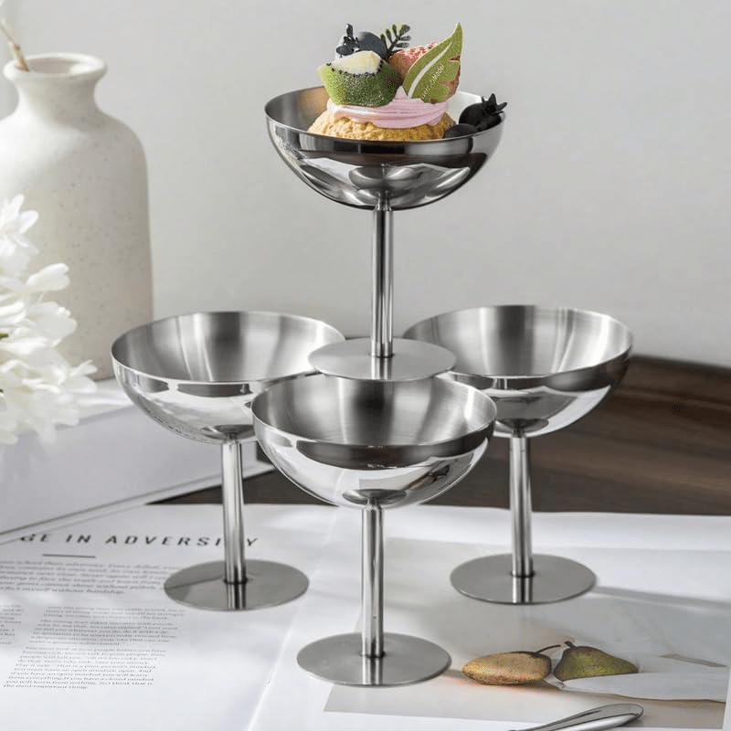 TEMU 4pcs Pack Of Thickened Ice Cream Bowls/salad Bowls, Stainless Steel Dessert Cups, Mousse/fruit Bowls, Sauce Bowls, Suitable For Serving Pudding,