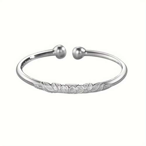 925 Sterling Silver Flower Cuff Bracelet – Elegant Women's Adjustable Bangle