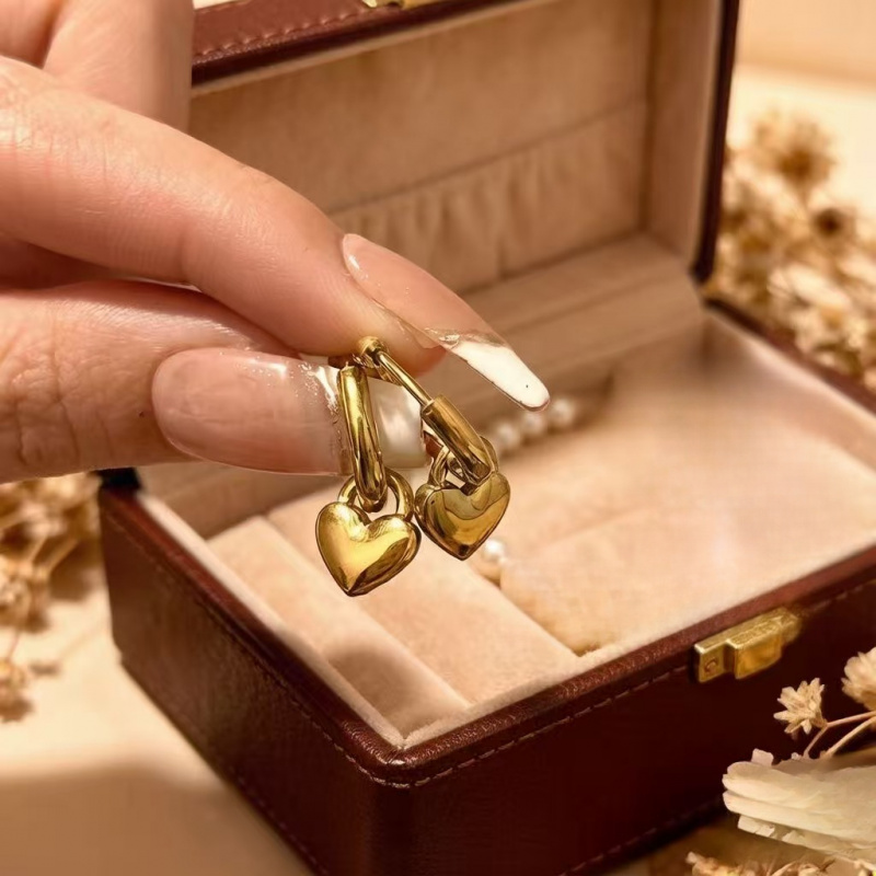 Women's High-Quality Heart-Shaped Stainless Steel Earrings, Elegant