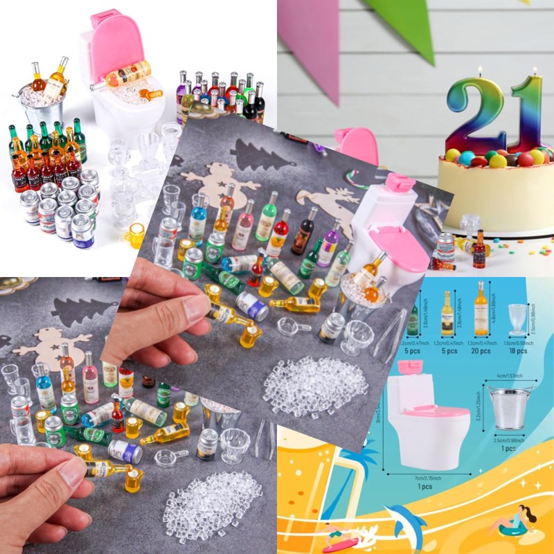 Alipis 2 Sets Miniature Beer Bottles & Crates - Dollhouse Accessories For Miniature Decor
