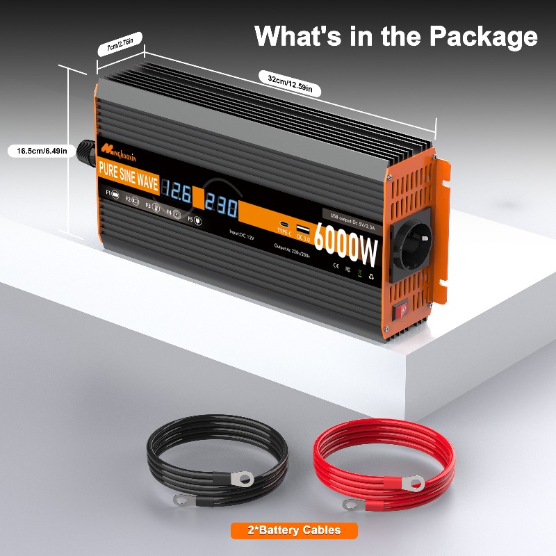 6000w 2500w   pure sine   inverter 12v to 230v with led display   protection compatible with solar panels designed for rvs boats camping heavy duty six major protections