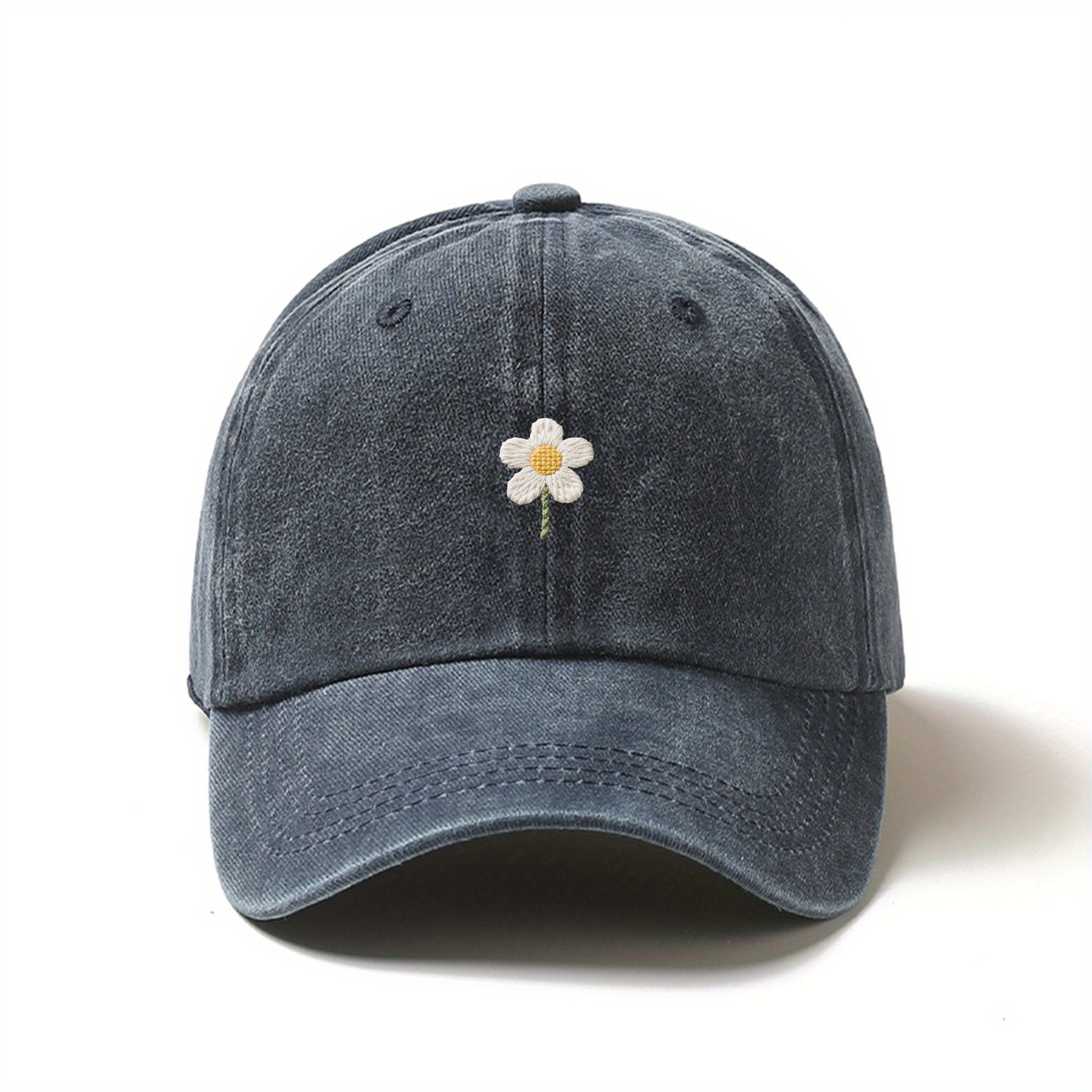 TEMU Washable Baseball With White "tiny Flowers" Embroidery, Suitable For Daily Casual Wear, Tiny Flowers Element Adds A Gentle And To , Ideal For