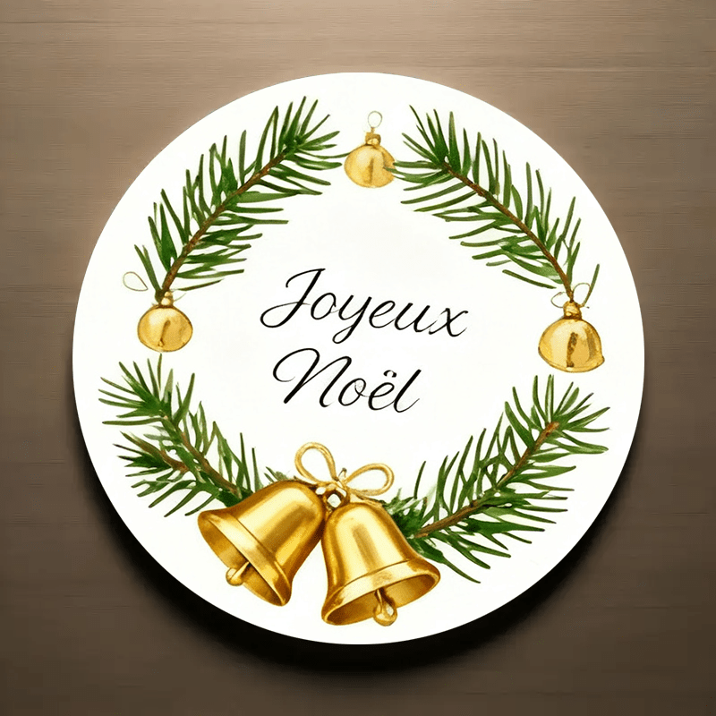 TEMU 160 autocollants de Noël français en rouleau - " Noël !" Étiquettes rondes avec de branche et cloche, décalcomanies en français pour emballage