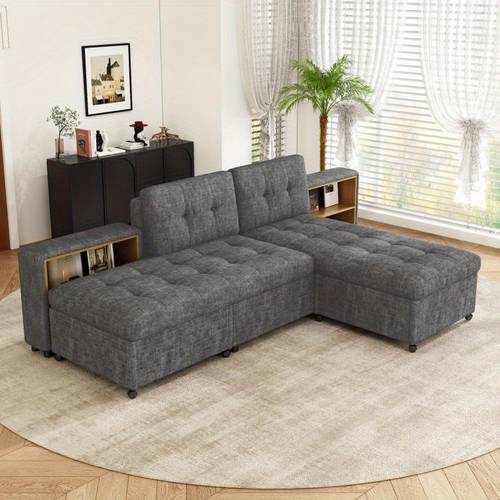 121.2 Versatile Sofa Bed Freecombined Sofa with Two Storage Racks Dark Gray