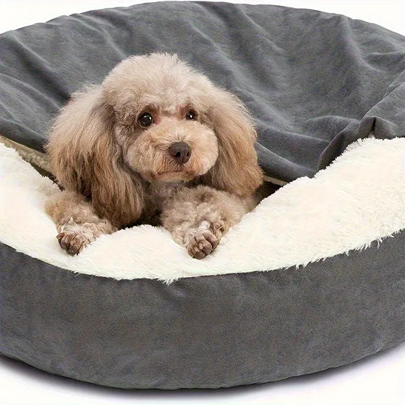 1pc sack bed with hood plush cat cave cuddler polyester fiber fill non slip bottom machine washable calming pet bed for small to medium dogs and cats pet bed cozy cat enclosure soft velvet texture Product details 2