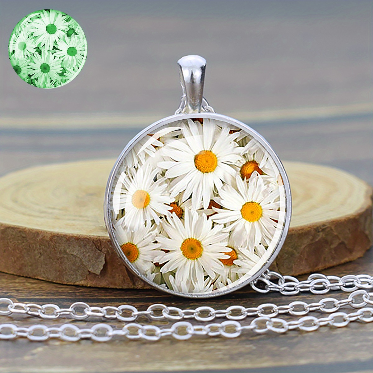 Luminous Flower Necklace with Daisy & Cherry Blossom Pendant, Gift for Her