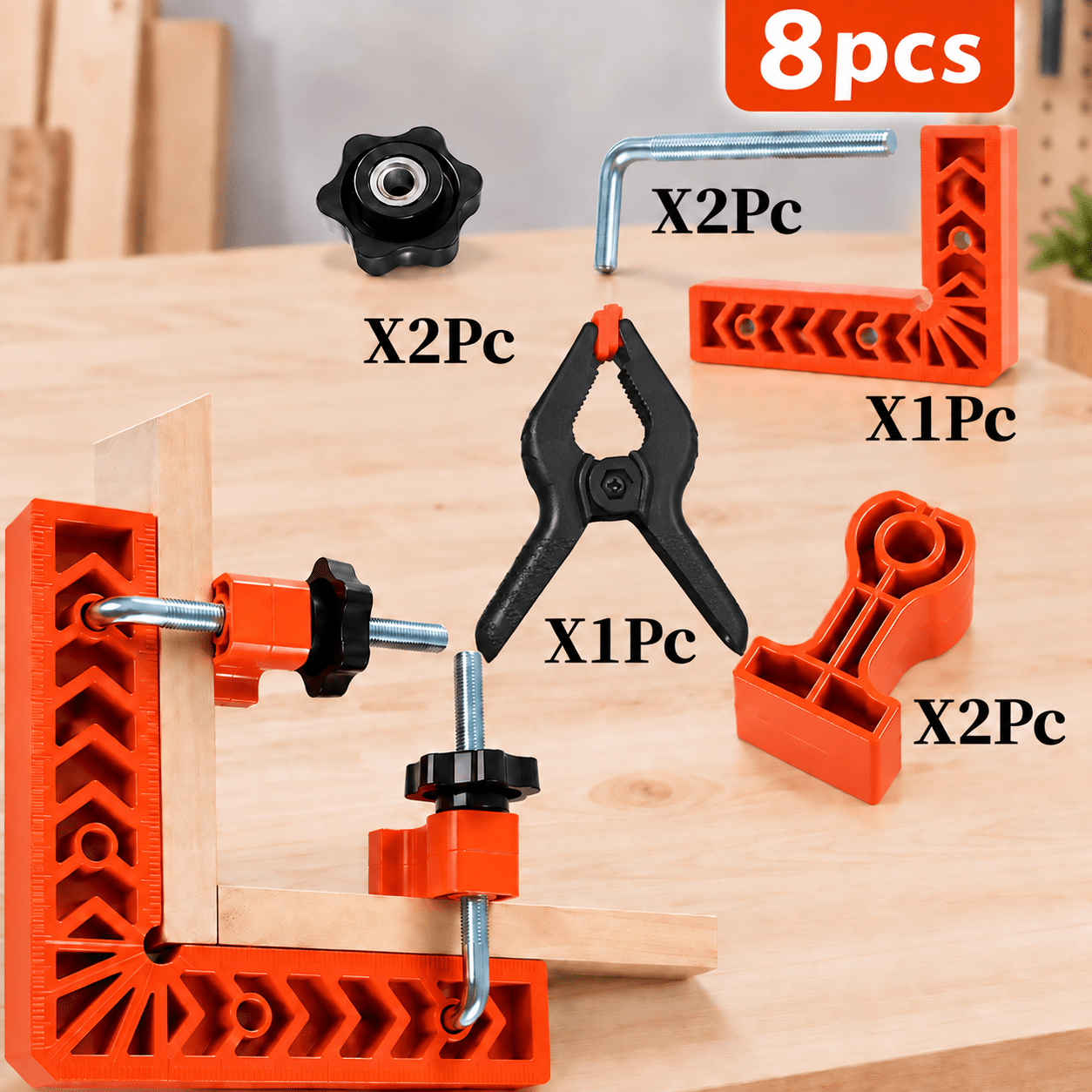 TEMU 8pcs Set Of 90-degree Adjustable Right Angle Brackets, Heavy-duty Thickened Reusable Plastic Corner Squares, And Stable Clamping, Suitable For