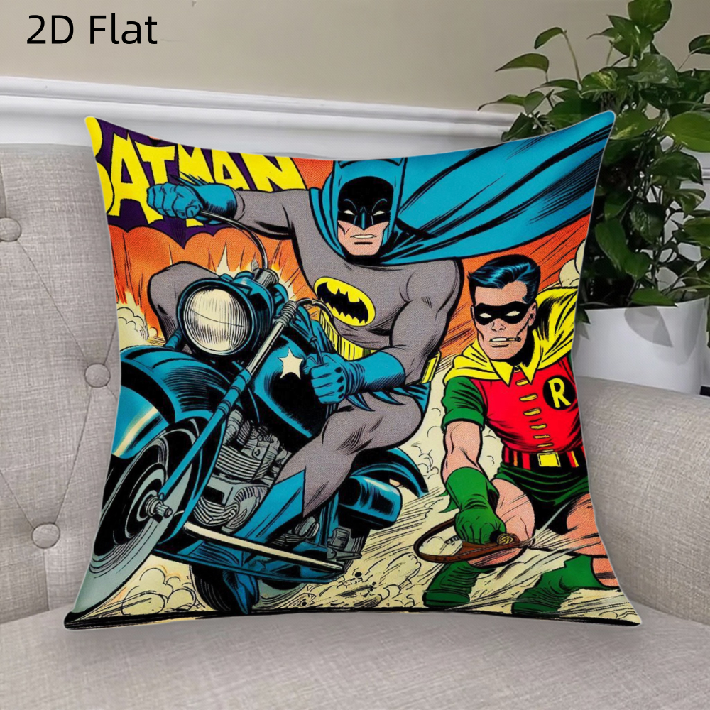 TEMU 2d Flat 1pc Comic Superman Batman Short Plush Pillow Cover Pillow Case Cushion Cover Double-sided Printing Zipper Closure Sofa Living Room