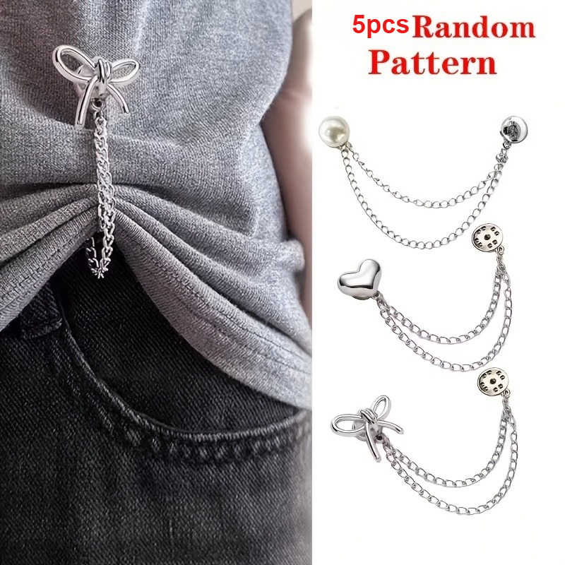 TEMU 5pcs Multi-functional Clothing Clips, For Hem Trimming, Metal Star Heart Bow, Suitable For Shirts, Clothes, Pants, Hem Clips, Buttons, Cute