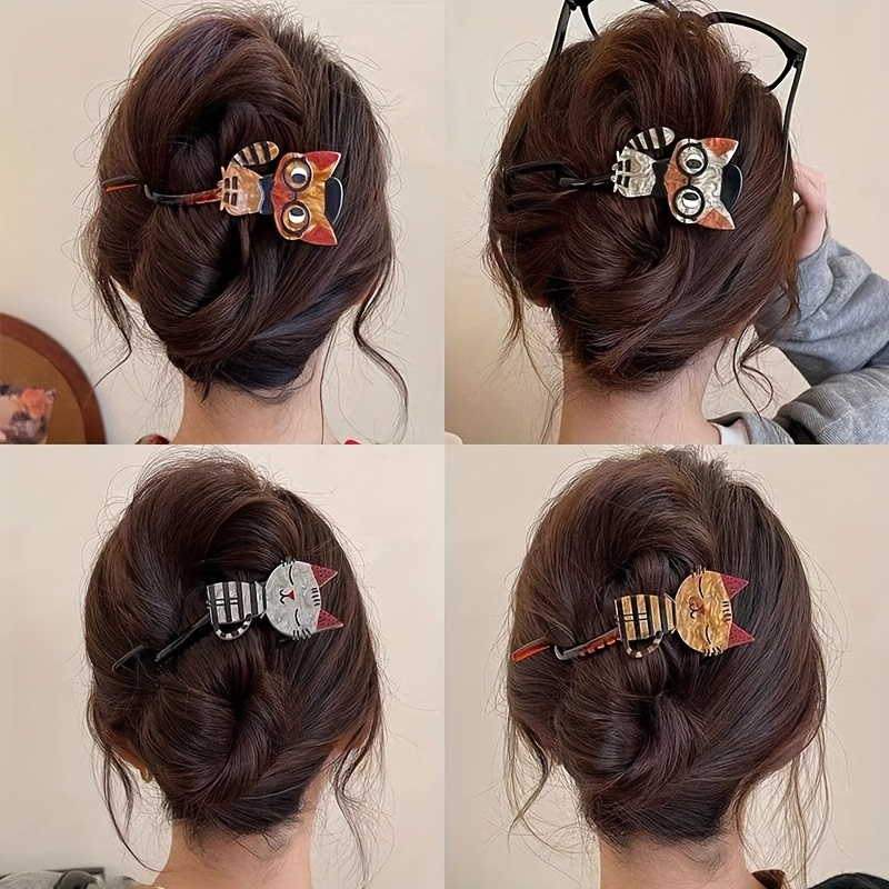 Cute Acrylic Cartoon Cat Twist Hair Clip Cute Acrylic Cartoon Cat Twist Hair Clip for Women Girls  main image 3