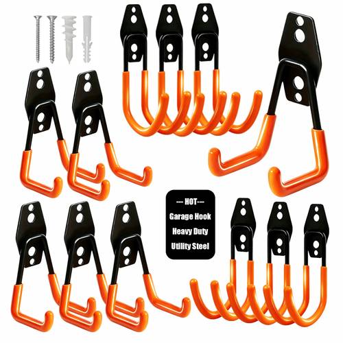item picture Hook Heavy-Duty Set, with Wall-Mounted Multifunctional Hooks And Anti-Slip Coating, Is an Ideal Tool Rack for Organizing Gardening Tools, Ladders, And Large Items, And Is The Perfect Garage Storage Solution for Maximizing