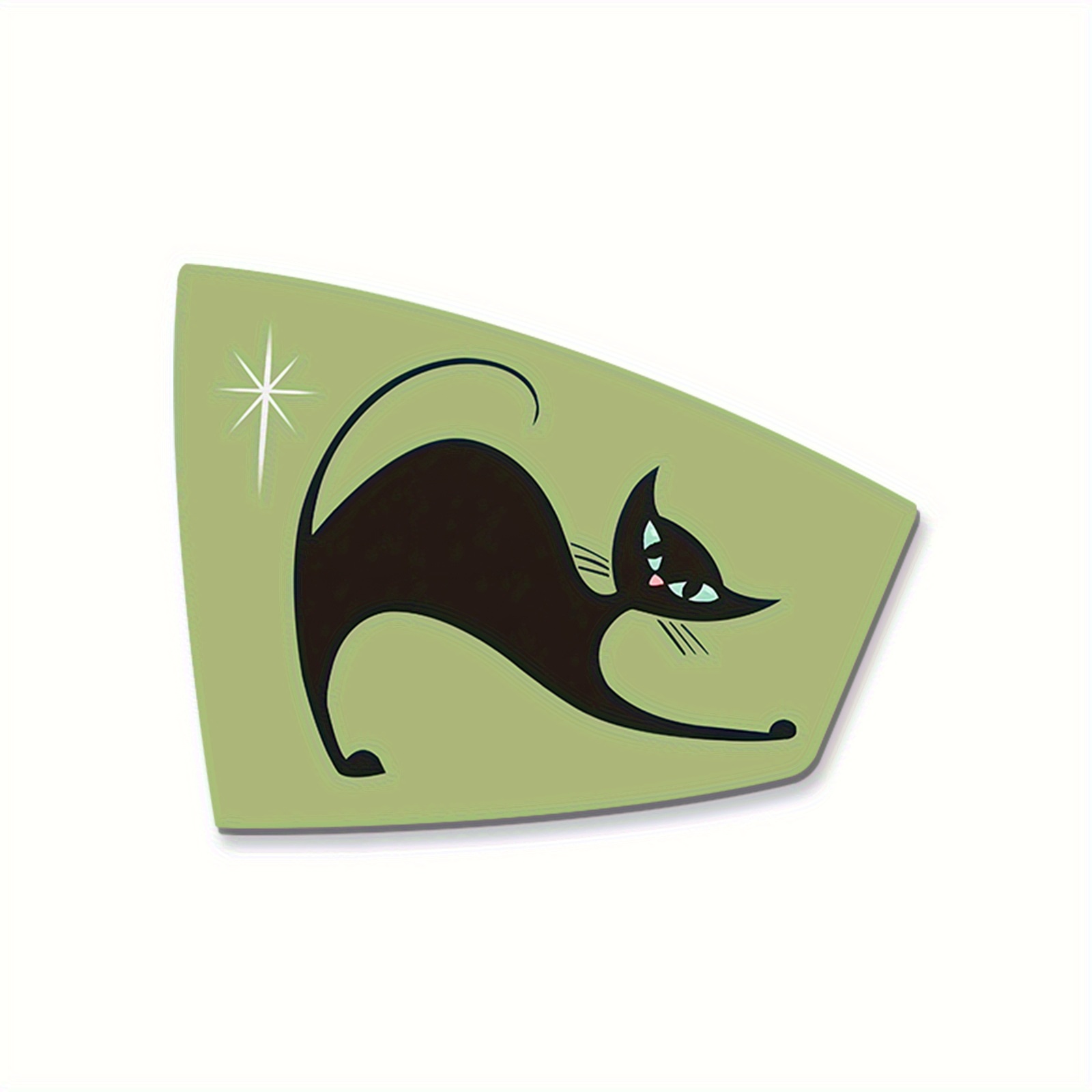 TEMU 2d Flat - 1pc Handcrafted Mid-century Cat Wall Art - Vintage Green & , Composite Wood Wall Decor For Cat Lovers, No Electricity Needed, Home