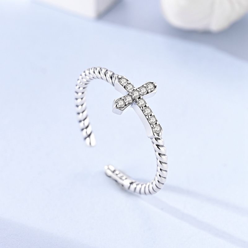 925 Silver Cross Braid Open Ring, Festive & Elegant
