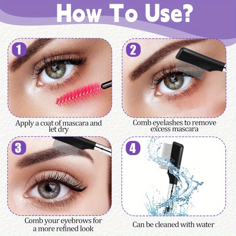 Wimpern- & Augenbrauenkamm-Set, 5 Stück – Aus Stahl & Kunststoff, Für Verlängerungen & Styling