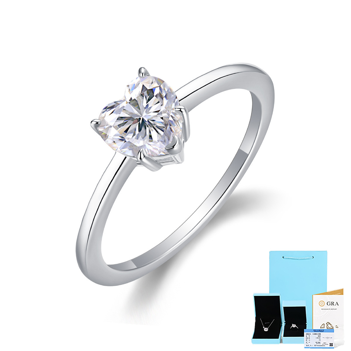 925 Silver Heart Shaped Moissanite Ring for Women