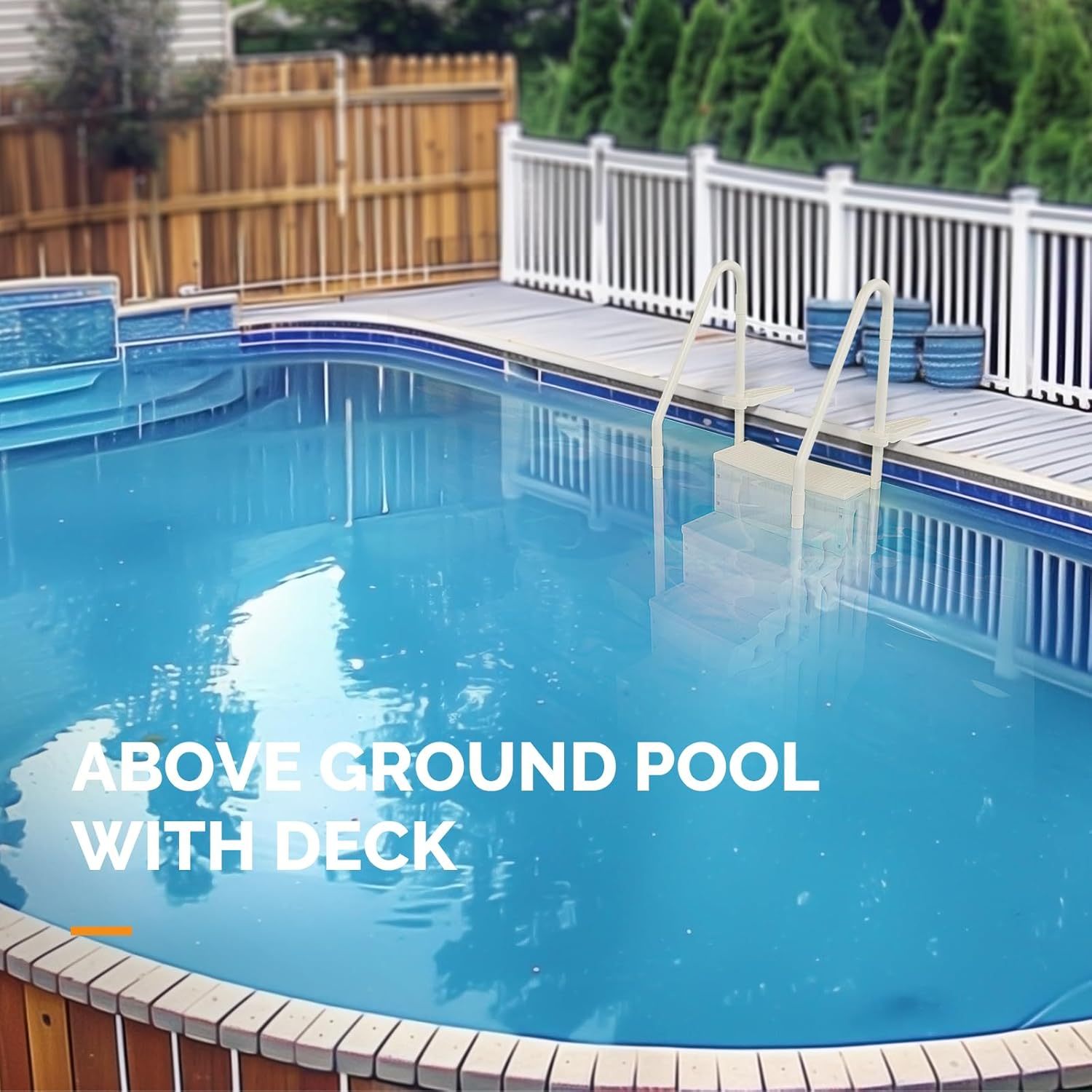 TEMU Pond Ladder Heavy Duty 4- Ladder For Above Ground Pool Stair Entry Systems With Handrails, 33.5 X 27.2" X 77.9 Inch, 400 Lbs, White