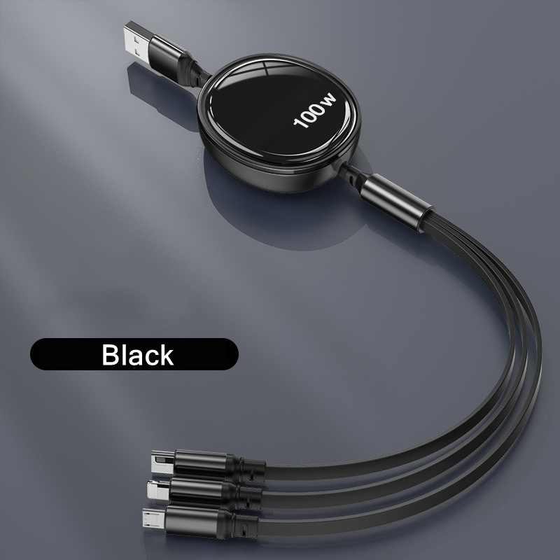 Image of 100w 3-in-1 Quick Usb Cable For Huawei/honor, Retractable And Portable Charger Cable Compatible With Iphone, , And All Smartphones Using Lightning, Type C, Or Micro Usb For Fast Charging