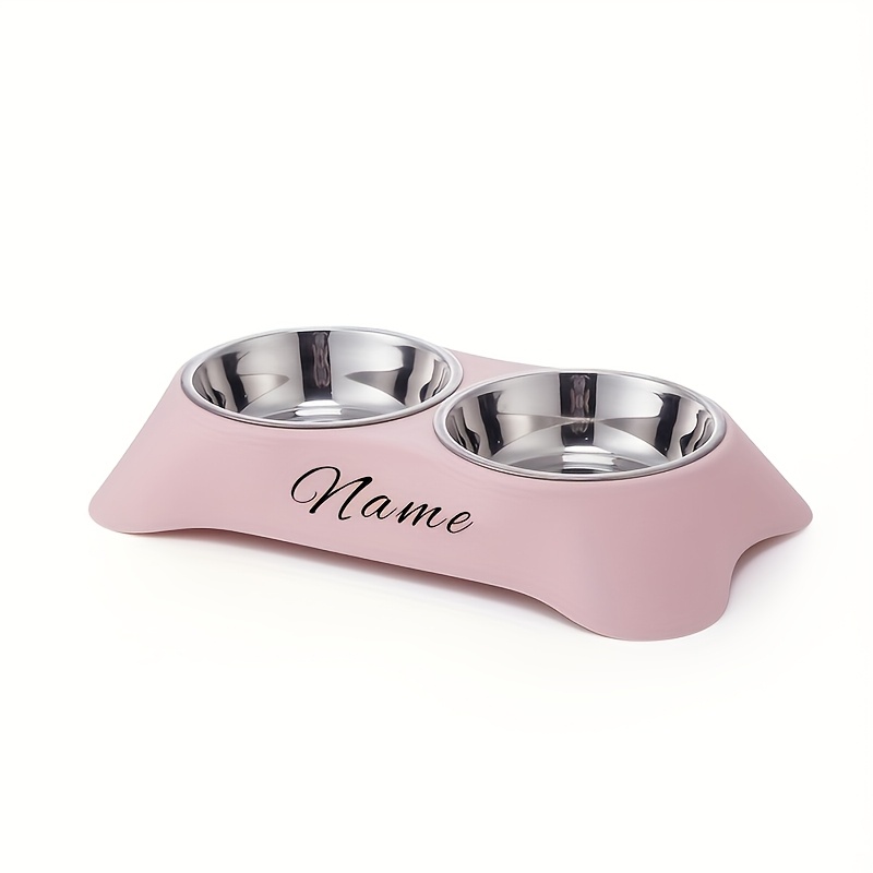TEMU Personalized Name Or Text Double Pet Bowl - Food Bowl For Dogs And Cats, Featuring A Non-slip Base, Perfect Gift For Pet Birthdays And