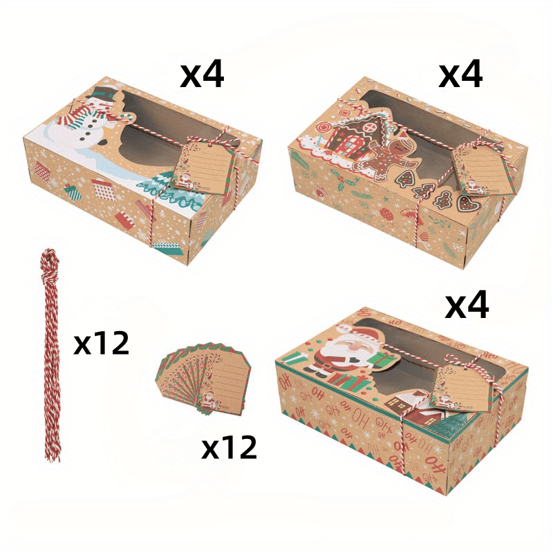 TEMU 36-pack Kraft Paper Christmas Cookie Gift Boxes With Pvc Window - Square Cardboard Containers For Gingerbread, Candy, Holiday Party Favors -