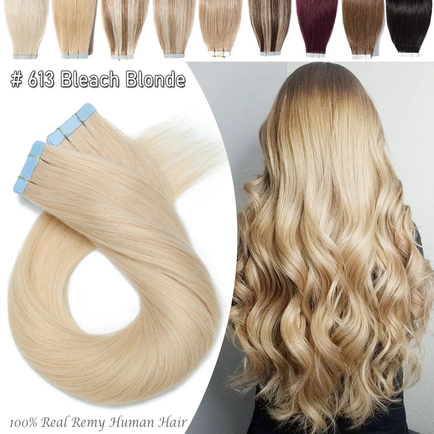 Image of 20pcs/50g Real Human Hair Tape In Extensions Suitable For Women - Thick Tape Ins Weft, Seamless Blending Straight Hair For Length, Volume & Scalp Concealer, European For Hair Types