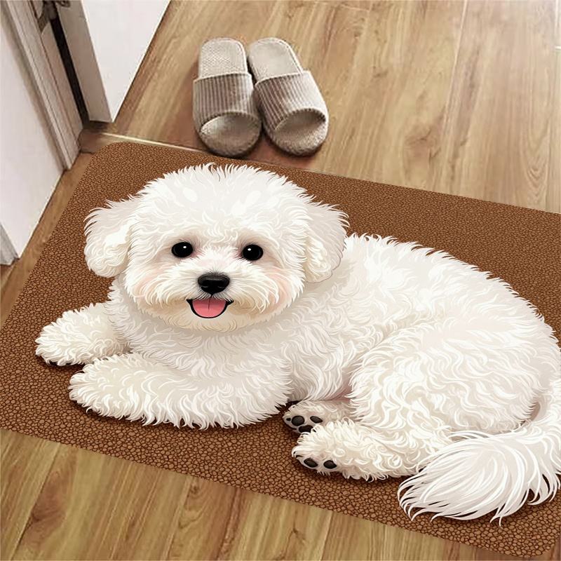TEMU 1pc, 2d Flat Printing, Bichon Frise Indoor Mat, Entrance Rug For Doorway, Non-slip And Machine Washable Carpet, Suitable For Home And Outdoor