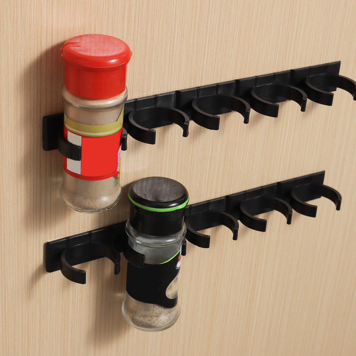 

5- Mount Plastic Spice Rack Organizer, Kitchen Storage Shelf For Spice Jars, Space-saving Bracket Shelf, 4/8/12 Options