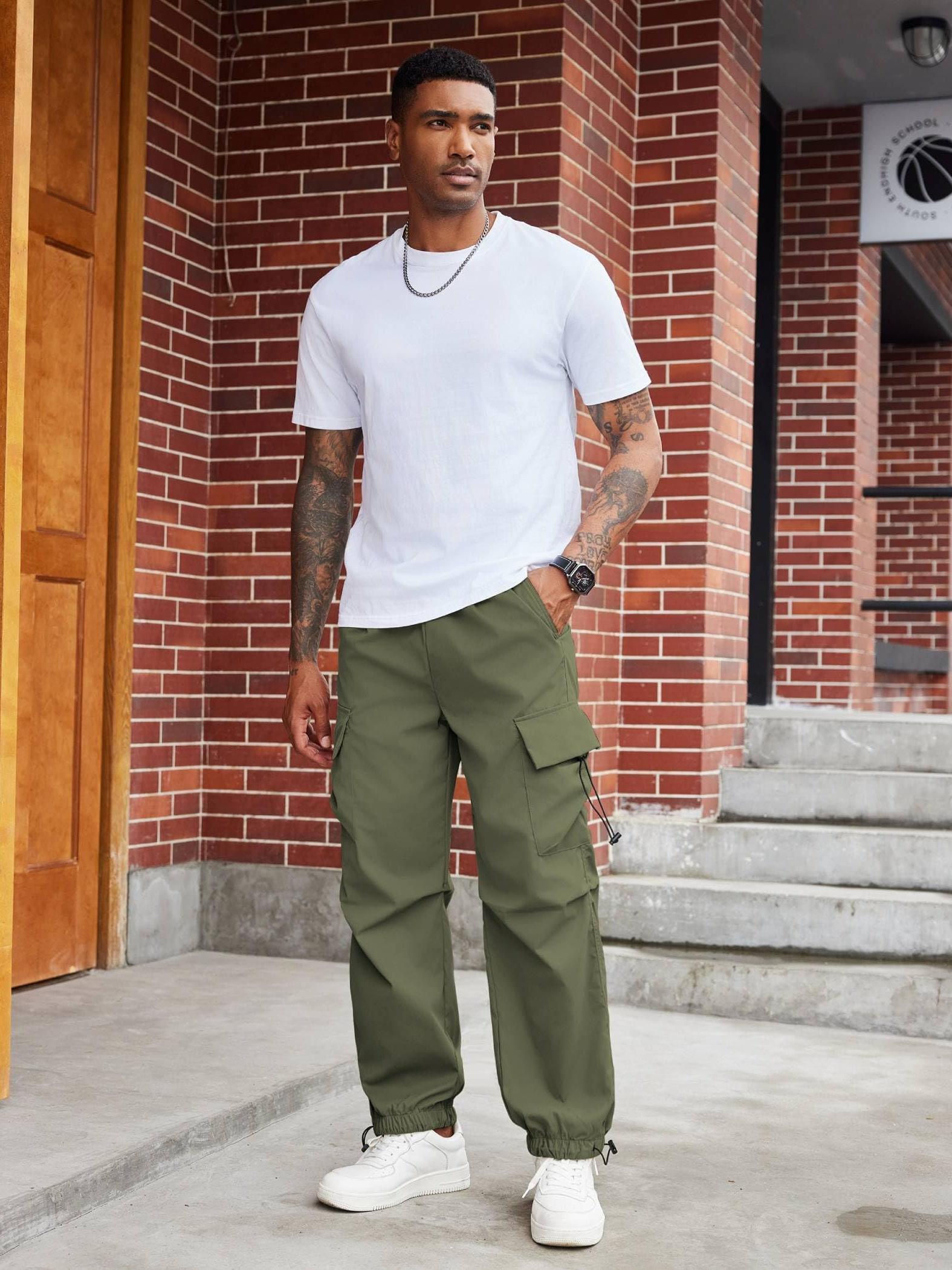 men's baggy cargo pants trendy casual parachute pants - Temu